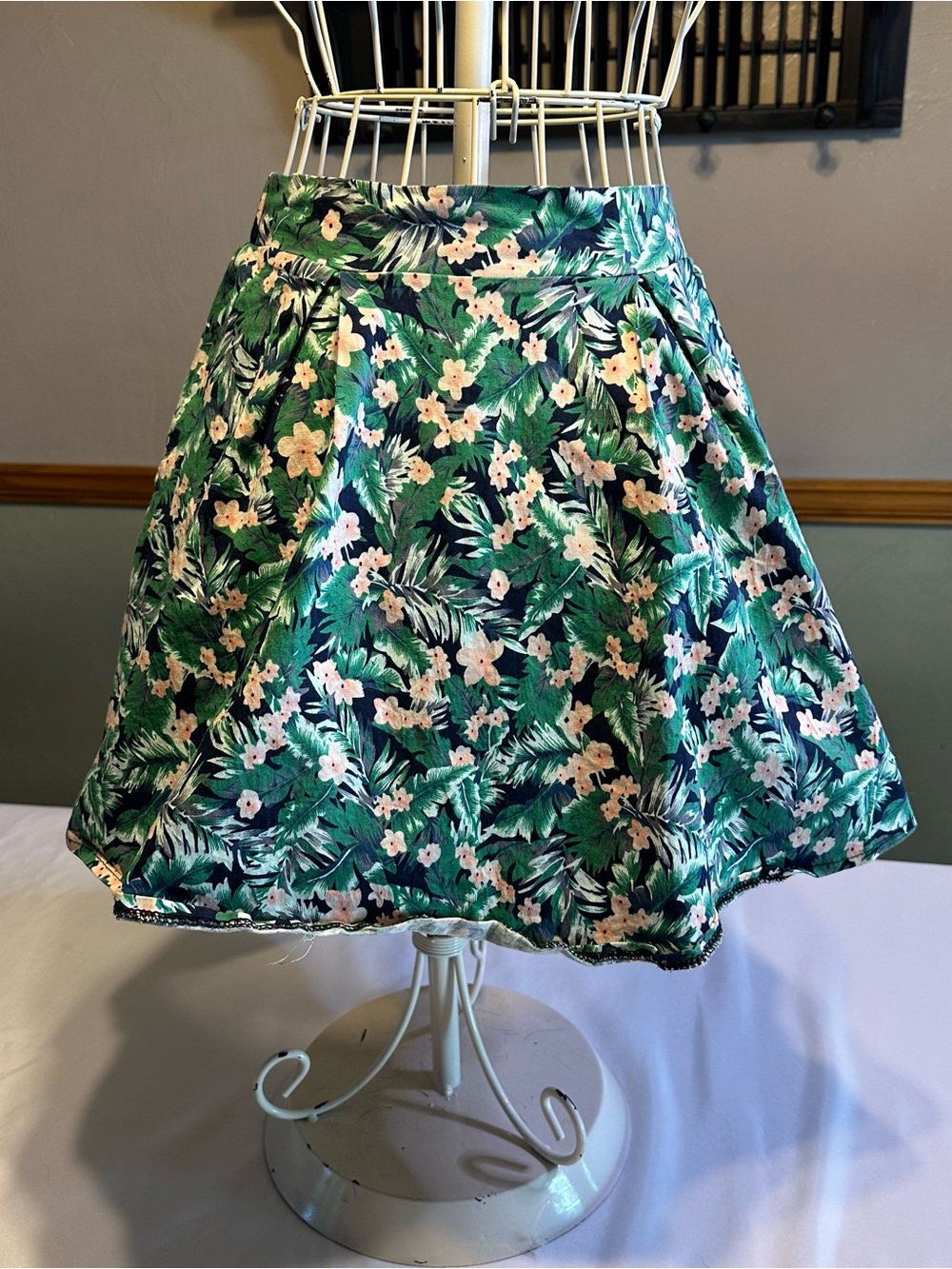 Women’s Green Floral A-Line Skirt